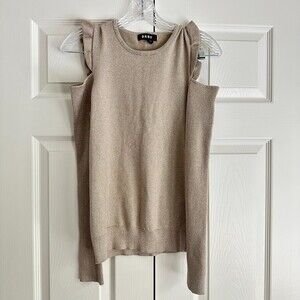 DKNY Women Gold - Cold Shoulder Knit Sweater Metallic